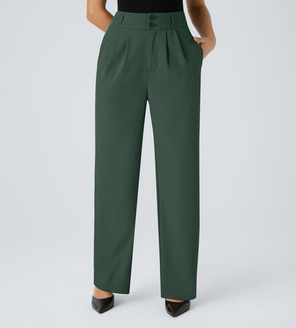 Halara Flex™ High Waisted Zipper Pocket Shirred Straight Leg Work Pants M